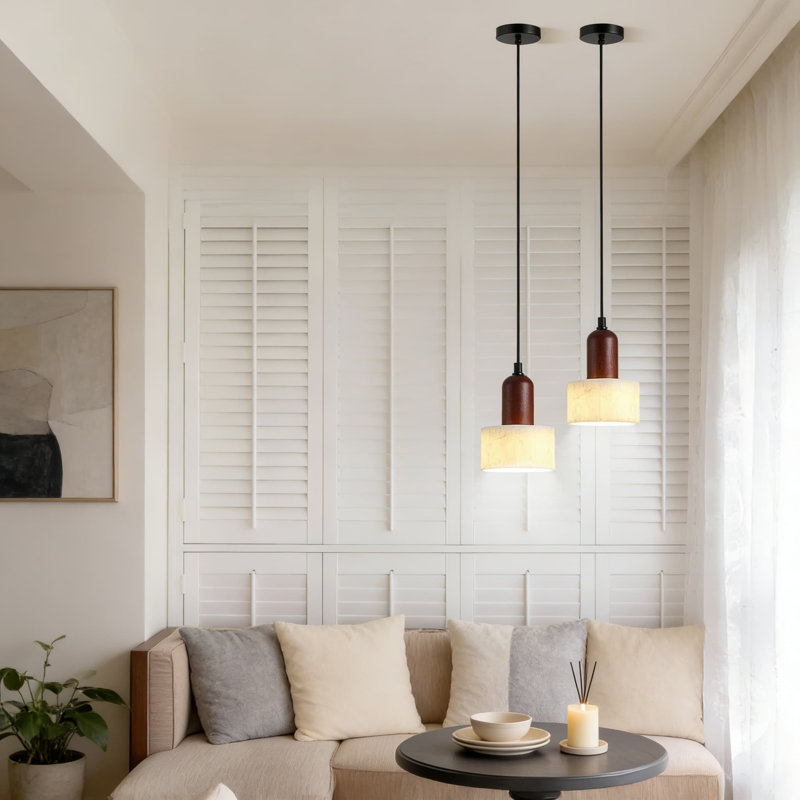Everly Quinn Wabi Sabi Pendant Light With Natural Stone Shade